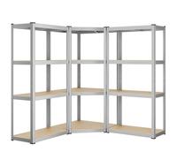 SONGMICS Set di Scaffale Angolare a 4 Ripiani, Scaffalatura ad Angolo in Acciaio per Carichi Pesanti, per Garage, Ripostiglio, Magazzino, Portante 1500 kg, Argento Pallido e Beige Naturale GLR056E03
