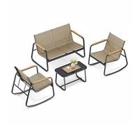 SONGMICS Set Mobili da Giardino, Set da Balcone, 2 Sedie a Dondolo con Tavolino, Panchina da Giardino, Acciaio, Tessuto Sintetica Traspirante, per Terrazza e Giardino, Marrone Chiaro GGF0028KZ01