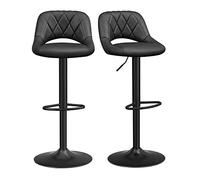 SONGMICS Sgabello da Bar, Set di 2 Sedie da Cucina, Sedia da Bar con Superficie in Similpelle PU, con Poggiapiedi, Struttura in Metallo, Altezza Regolabile e Girevole, Nero LJB072B01