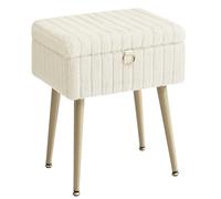 SONGMICS Sgabello da Trucco, Pouf Contenitore, Poggiapiedi, Gambe in Metallo, Imbottito, Piedini Regolabili, Soggiorno Camera da letto Cabina Armadio, Bianco Crema LOM505WZ02