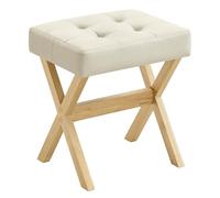 SONGMICS Sgabello da Trucco, Sgabello Toeletta Imbottito, Poggiapiedi, Gambe in Legno, Camera da Letto Cabina Armadio Ingresso, 32 x 42 x 46 cm, Beige Sabbia e Naturale LSF006LF02