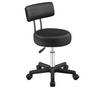 SONGMICS Sgabello Girevole con Schienale, Imbottito in Ecopelle PU, Regolabile in Altezza, con Ruote, 50 x 50 x 83,5 cm, Nero, per Salone e Ufficio, Collezione Activo OSC071B101