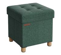 SONGMICS Sgabello portaoggetti piccolo pouf pieghevole, 38 x 38 x 40 cm, poggiapiedi cubico con deposito, carico fino a 300 kg, per soggiorno, camera da letto, dormitorio, verde retrò LSF014C11