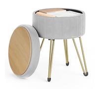 SONGMICS Sgabello Pouf Contenitore, Cassapanca Rotonda, Sgabello Toeletta in Velluto, 39 x 44,4 cm (Diam. x A), 4 Gambe in Metallo, Soggiorno Camera da Letto, Grigio Tortora LOM003G02