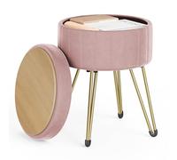 SONGMICS Sgabello Pouf Contenitore, Cassapanca Rotonda, Sgabello Toeletta in Velluto, 39 x 44,4 cm (Diam. x A), 4 Gambe in Metallo, Soggiorno Camera da Letto, Rosa Pastello LOM003R01