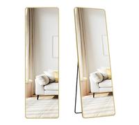 SONGMICS Specchio a Figura Intera, 150 x 40 cm, Specchio da Terra Rettangolare con Supporto, Cornice in Lega di Alluminio, Vetro Temperato, Camera da Letto Soggiorno, Oro Pallido LFM034AB01