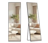SONGMICS Specchio a Figura Intera, 160 x 50 cm, Specchio da Terra Rettangolare con Supporto, Cornice in Lega di Alluminio, Vetro Temperato, Camera da Letto Soggiorno, Nero Inchiostro LFM050BD01
