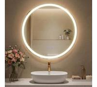 SONGMICS Specchio Bagno con Luce, Specchio da Parete Rotondo, Funzione Antiappannamento, Tonalità e Luminosità Regolabili, Trucco, Camera da Letto Bagno, 61 cm, Bianco Nuvola LWM211WC02
