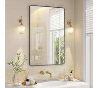 SONGMICS Specchio Bagno, Specchio da Parete, Rettangolare, Cornice in Alluminio, 110 x 70 cm, Pellicola di Sicurezza, 2 Opzioni di Sospensione, Soggiorno Camera da Letto, Nero Inchiostro LWM016BD01