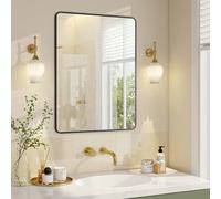 SONGMICS Specchio Bagno, Specchio da Parete, Rettangolare, Cornice in Alluminio, 81 x 61 cm, Pellicola di Sicurezza, 2 Opzioni di Sospensione, Soggiorno Camera da Letto, Nero Inchiostro LWM014BD01