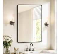 SONGMICS Specchio Bagno, Specchio da Parete, Rettangolare, Cornice in Alluminio, 91 x 61 cm, Pellicola di Sicurezza, 2 Opzioni di Sospensione, Soggiorno Camera da Letto, Nero Inchiostro LWM010BD01