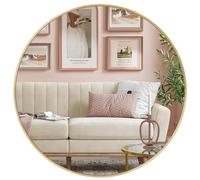 SONGMICS Specchio da Parete Rotondo, 61 cm, Specchio da Bagno, Cornice in Metallo, Facile da Montare, Specchio Moderno per Soggiorno Camera da Letto Ingresso, Oro Metallico LWM102A01