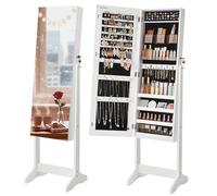 SONGMICS Specchio Portagioie da Terra a Figura Intera, 4 Ripiani | Armadietto Porta Orecchini, 41,1 x 36,5 x 148,6 cm, con Serratura, Nero Inchiostro e Bianco, Collezione Berit JJC002W01