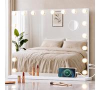 SONGMICS Specchio Trucco con Luci, 15 LED Dimmerabili, 3 Colori, Specchio Ingranditore 10x, Porte USB, da Tavolo o Parete, 62 x 80 x 5,7 cm, Bianco Opaco, Collezione Berit LWM223WC02