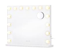 SONGMICS Specchio Trucco con Luci, 15 LED Dimmerabili, 3 Colori, Specchio Ingranditore 10x, Porte USB, da Tavolo o Parete, 48 x 58 x 5,7 cm, Bianco Opaco, Collezione BERIT LWM221WC02