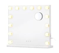 SONGMICS Specchio Trucco con Luci, 15 LED Dimmerabili, 3 Colori, Specchio Ingranditore 10x, Porte USB, da Tavolo o Parete, 44 x 50 x 5,7 cm, Bianco Opaco, Collezione BERIT LWM227WC02