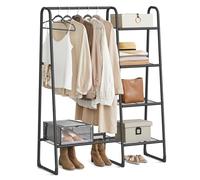 SONGMICS Stand Appendiabiti, 5 Ripiani Portaoggetti, 101,7 x 40 x 153,3 cm | Appendiabiti da Terra, Struttura in Acciaio, Soggiorno, Ingresso, Nero Opaco, Collezione PATAYE HSR138B01