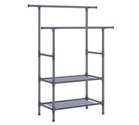 SONGMICS Stand Appendiabiti, Appendiabiti da Terra in Metallo con 2 Barre, 2 Ripiani Portaoggetti, Max Portata 70 kg, Montaggio Facile, Grigio RDR002G02