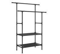 SONGMICS Stand Appendiabiti, Appendiabiti da Terra in Metallo con 2 Barre, 2 Ripiani Portaoggetti, Max Portata 70 kg, Montaggio Facile, Nero RDR002B02