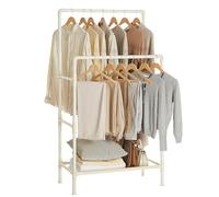 SONGMICS Stand Appendiabiti, Appendiabiti da Terra in Metallo con 2 Barre, Ripiano Portaoggetti, Max Portata 55 kg, Montaggio Facile, Bianco RDR01WT