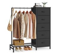 SONGMICS Stand Appendiabiti con Cassettiera, Armadio Aperto con 5 Cassetti in Tessuto e Barra, Ripiano Inferiore, 96,2 x 30 x 117,7 cm, Nero Inchiostro, Collezione BELLAH LGS423B101