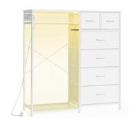 SONGMICS Stand Appendiabiti con Cassettiera, Armadio Aperto con 6 Cassetti in Tessuto e Barra, Ripiano Inferiore, 102,7 x 35 x 117,6 cm, Bianco Nuvola, Collezione BELLAH LGS523W102