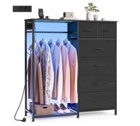 SONGMICS Stand Appendiabiti con Cassettiera, Armadio Aperto con 6 Cassetti in Tessuto e Barra, Ripiano Inferiore, 102,7 x 35 x 117,6 cm, Nero Ebano, Collezione BELLAH LGS523B202