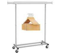 SONGMICS Stand Appendiabiti con Rotelle, Set di 20 Grucce in Legno
