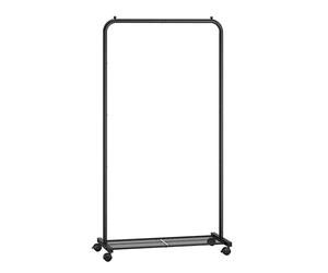 SONGMICS Stand Appendiabiti con Ruote, Appendiabiti Largo 74 cm, con Ripiano a Rete Fitta, Regge fino a 35 kg, 2 Ruote con Freno, Struttura in Metallo, Nero HSR130B01