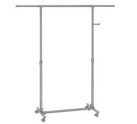 SONGMICS Stand Appendiabiti con Ruote, Attaccapanni, Altezza Regolabile 97-165 cm, Barra Estensibile, Ganci Laterali per Accessori, Grigio Tortora LLR001G01