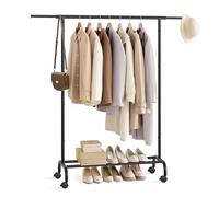 SONGMICS Stand Appendiabiti con Ruote, Attaccapanni Estensibile in Metallo, con Ripiano Portaoggetti Rialzato, 40 x (83-120) x 156 cm, Portata Totale 45 kg, Nero Inchiostro HSR134B01