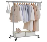SONGMICS Stand Appendiabiti con Ruote, Attaccapanni Estensibile per Carichi Pesanti, Portata Totale 100 kg, 45 x (92-132) x 161,5 cm, Facile da Montare e Spostare, Grigio Tortora HSR013G01