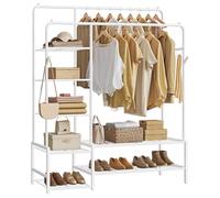 SONGMICS Stand Appendiabiti, Guardaroba Aperto, 7 Ripiani Portaoggetti, Struttura in Metallo, Barre Appendiabiti, Camera da Letto, Soggiorno, Ingresso, Bianco HSR182WG01