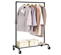 SONGMICS Stand Appendiabiti in Metallo, Attaccapanni con Ruote e Ripiano, Portata fino a 90 kg, Design Industriale, per Camera da Letto, Cabina Armadio, Nero HSR61BK