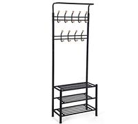 SONGMICS Stand Appendiabiti Nero Attaccapanni con Scarpiera a 3 Ripiani Porta Abiti per Ingresso Altezza 187 cm HSR04B