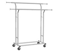 SONGMICS Stand Appendiabiti Portabiti in Acciaio Cromato con 2 Traverse con Rotelle HSR12S, 90*59*11.9 cm