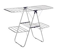 SONGMICS Stendibiancheria a 2 Livelli, Stendino in Acciaio Inossidabile, con Ali ad Altezza Regolabile, Stendipanni Indipendente, per Calzini Lenzuola Vestiti, Pieghevole, Stabile, Blu LLR53BU