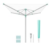 SONGMICS Stendibiancheria a Ombrello, Stendino da Esterno, Altezza Regolabile, Lega di Alluminio, Ancoraggio al Suolo, con Copertura, Clip, Argento e Verde, 50 m di Filo, per 5 Lavaggi LLR301E01V1