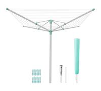 SONGMICS Stendibiancheria a Ombrello, Stendino da Esterno, Altezza Regolabile, Lega di Alluminio, Ancoraggio al Suolo, con Copertura, Clip, Argento e Verde, 60 m di Filo, per 6 Lavaggi LLR302E01V1