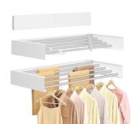 SONGMICS Stendibiancheria da Parete Pieghevole, 5 Barre in Lega di Alluminio, Stendino da Muro, Dima di Foratura, Risparmia Spazio, Interno Esterno Lavanderia, Lungo 80 cm, Bianco Opaco LLR809WE01