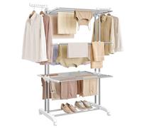 SONGMICS Stendibiancheria, Stendino Pieghevole a 4 Livelli, con Ruote e Ali Richiudibili, 126,6 x 64,2 x 169,2 cm, Capiente, Uso Interno ed Esterno, Grigio Argento LLR701EW01