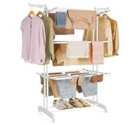 SONGMICS Stendibiancheria, Stendino Pieghevole a 4 Livelli, con Ruote e Ali Richiudibili, 63,5 x 128 x 173 cm, Capiente, Uso Interno ed Esterno, Bianco Nuvola LLR701W03