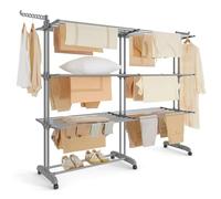 SONGMICS Stendibiancheria, Stendino Pieghevole a 4 Livelli, con Ruote e Ali Richiudibili，63,5 x (131-200) x 177,5 cm，Capiente, Uso Interno ed Esterno，Grigio Tortora LLR704G01