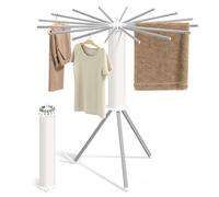 SONGMICS Stendibiancheria, Stendino Verticale, Pieghevole Portatile, Risparmia Spazio, Girevole, Estensibile, Lavanderia Balcone, 16 Bracci in Lega di Alluminio, Argento LLR531EW01