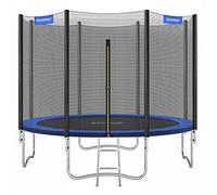 SONGMICS Tappeto elastico per bambini Ø 305 cm, rete e cuscinetti di sicurezza, scala, palo dritto 180 cm di altezza, telaio in acciaio, blu STR10FT