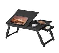 SONGMICS Tavolino Vassoio da letto, Tavolino da Letto per PC Pieghevole e Regolabile in Altezza e Angolazione, per Laptop fino a 15,6", Colazione, Gambe in Bambù, Cassetto, Nero Ebano LLD105BE01