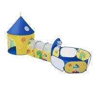 SONGMICS Tenda da Gioco 3 in 1, Tenda Pop Up per Bambini, con Casetta Tunnel e Piscina di Palline, a Tema di Spazio e Dinosauro, Idea Regalo per Compleanno, Giallo e Blu LPT702Y01