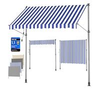 SONGMICS Tenda da Sole Avvolgibile, Tendalino Parasole Retrattile Manuale, Regolabile in Altezza con Manovella per Balcone Giardino Patio, 300 x 120 cm, Blu e Bianco GSA302QZ01