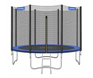 SONGMICS Trampolino da 366 cm, Trampolini Elastico 12 Piedi con Rete di Recinto, Tappeto Protettivo, Palo Alto 180 cm, Struttura Metallica, Certificato TÜV Rheinland GS, Blu STR124V1