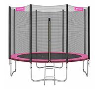 SONGMICS Trampolino da giardino per bambini Ø 305 cm con rete di sicurezza, protezione dei bordi, scala, barre dritte alte 180 cm, telaio in acciaio, rosa STR101P01